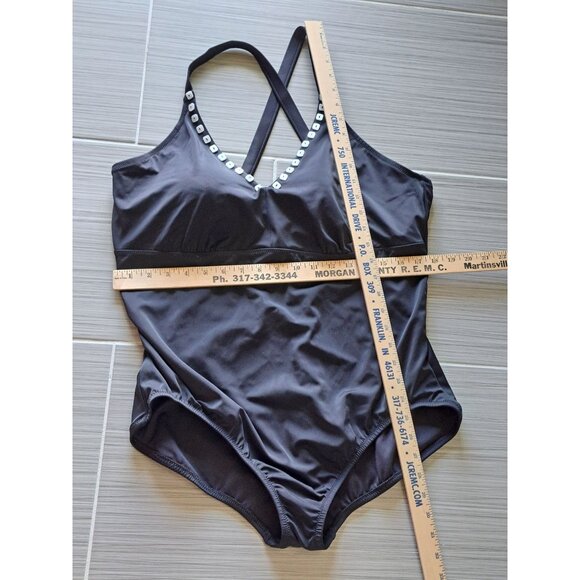 Lands End Plus Size 22W One-Piece Swimsuit Cross Back Black Buttons Women's - Picture 4 of 9